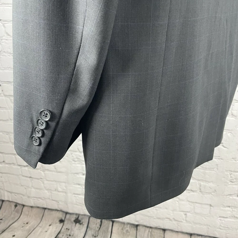 Austin Reed Grey Blue Check 2 Button Vented Blazer Sport Coat USA Made Size 44L